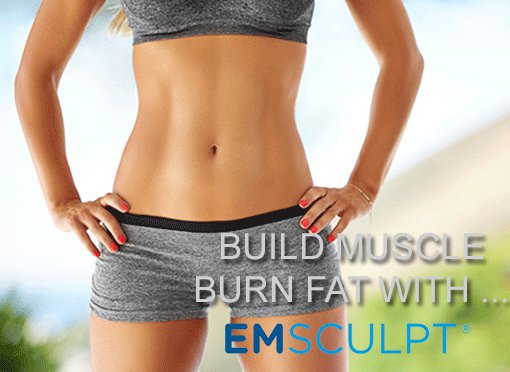 emsculpt patient model wearing gray shorts and sports bra