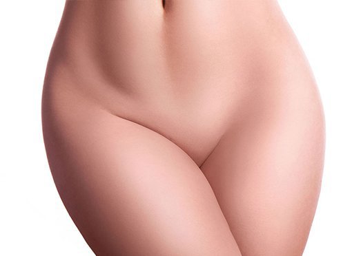 vaginal rejuvenation patient model crossing her thighs together