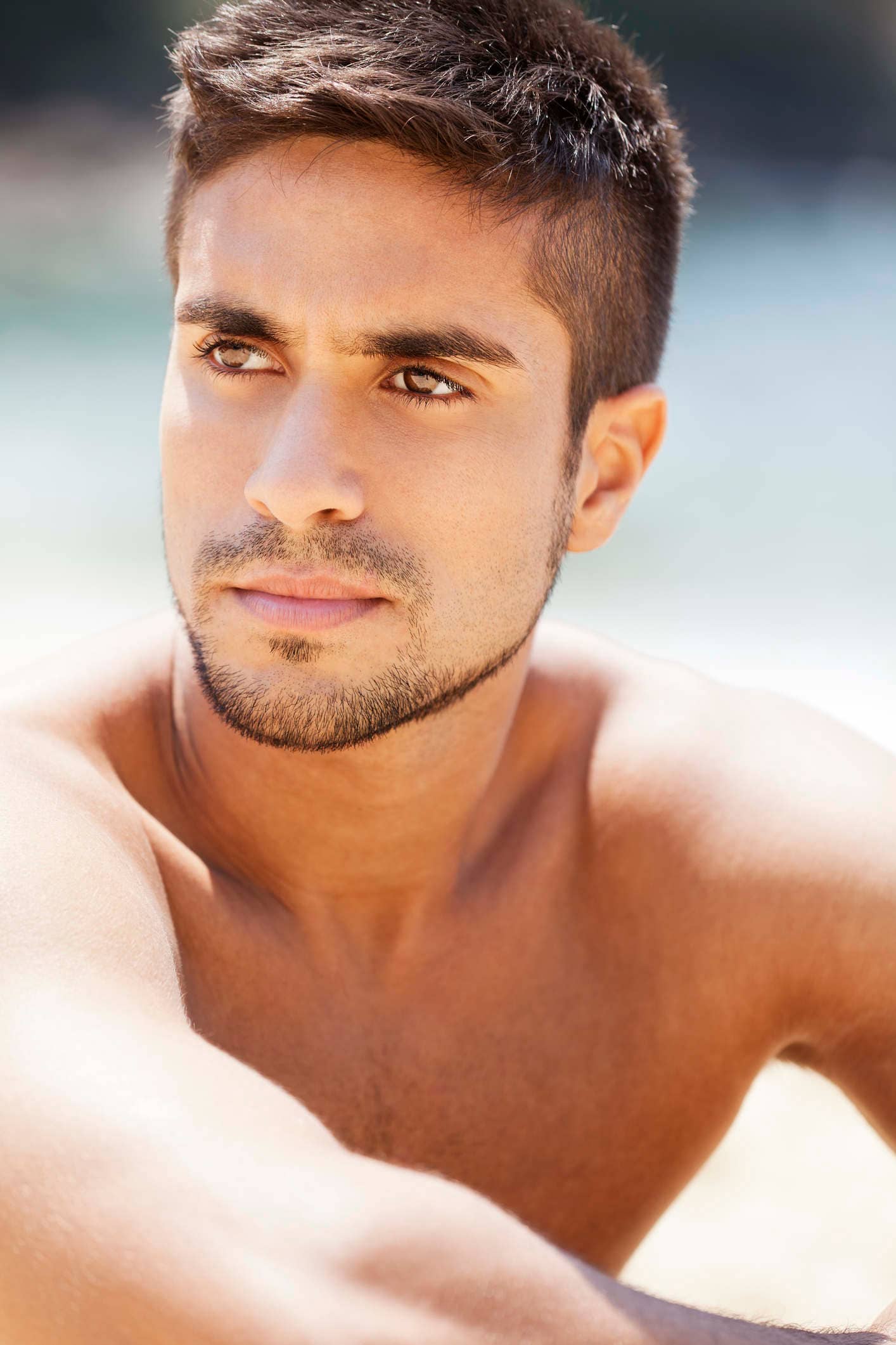 shirtless Dermal Fillers for men patient model sitting down outside